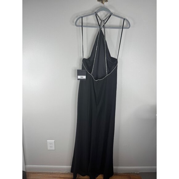 NWT Mac Duggal 26580 Rhinestone Halter Column Gown Black Maxi Dress Size 10 - Picture 3 of 7